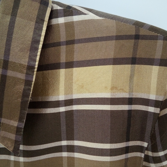 Vintage 100% Silk SilkLand Brown Tan Lightweight Jacket 10 Shoulder Pads 80's - Picture 7 of 10